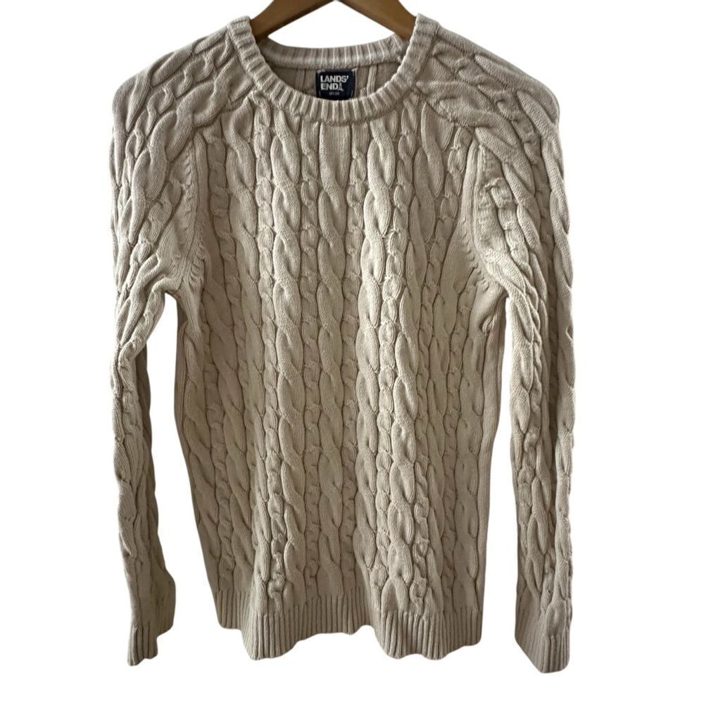 Land’s End ~ Women’s Ivory Cable Knit Sweater ~ size Small ~ medium weight knit